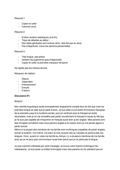 FREN 2520 Notes and discussion answers Résumé 1 Copier et coller