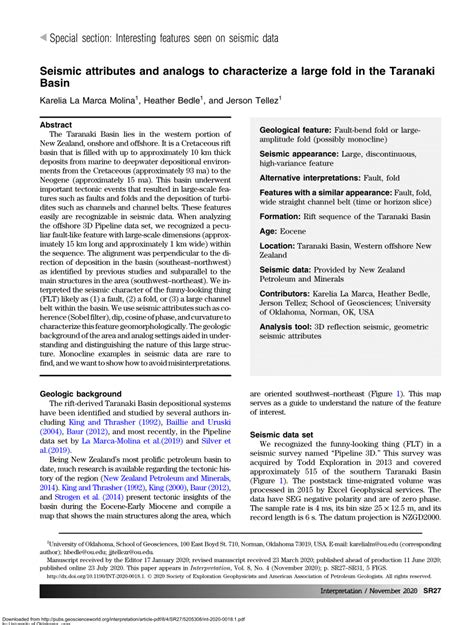 PDF Seismic Attributes And Analogs To Characterize A Large Fold In