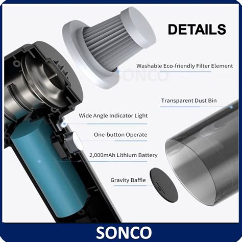 Sonco Pa Car Vacuum Mini Vacuum Cleaner Wet Dry Dual Use Cordless