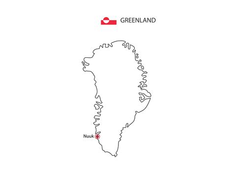 Hand Draw Thin Black Line Vector Of Greenland Map With Capital City