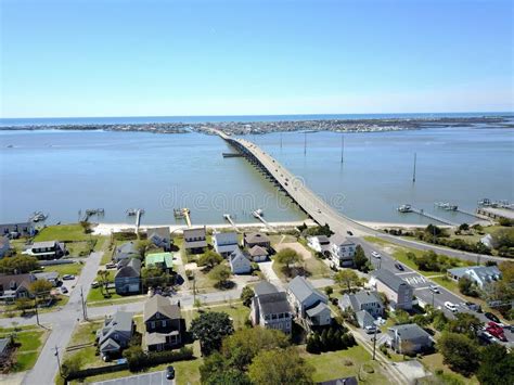 Morehead City To Atlantic Beach Bridge on the Crystal Coast of North Carolina from Above Stock ...