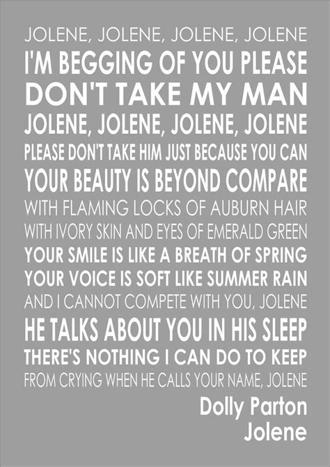 Dolly Parton - Jolene - Word Wall Art Typography Song Lyrics Lyric ...