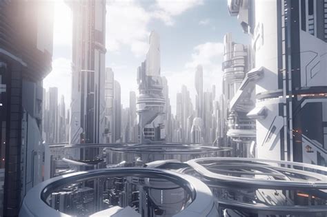 Premium AI Image | A futuristic city with a sky background and a white city.