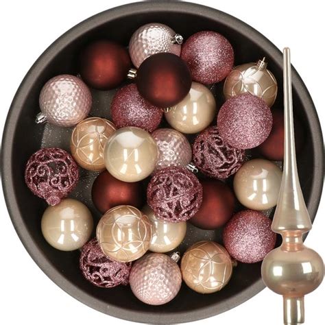 Decoris Kerstballen 37x ST Kunststof 6 Cm Roze En Bruin Tinten