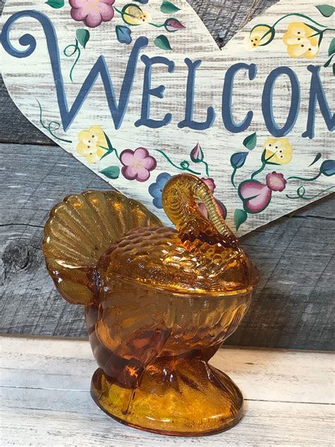 1950 S L E Smith Amber Glass Turkey Candy Dish Etsy