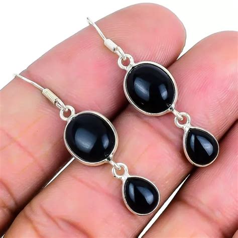 CADEAU POUR SES Boucles D Oreilles Goutte Angle En Argent 925 Noir