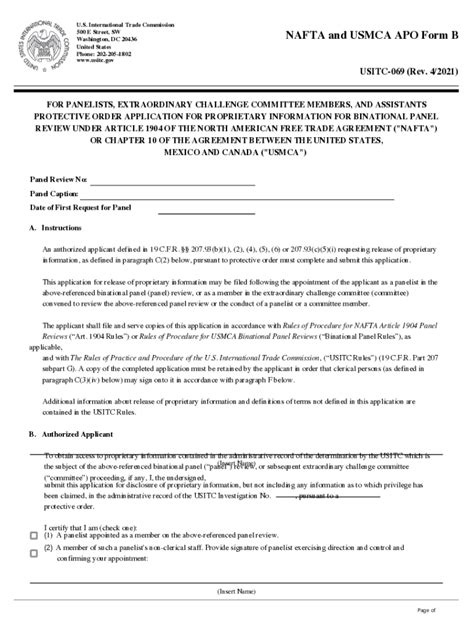 Fillable Online NAFTA And USMCA APO Form B USITC 069 This Is An