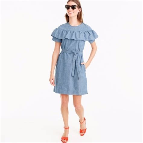 J Crew Chambray Dress With Ruffles And Belt Chambray Dress Dresses