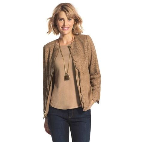 Chicos Womens Chicos Camel Faux Suede Perforated Jacket Tan 1 M Grailed