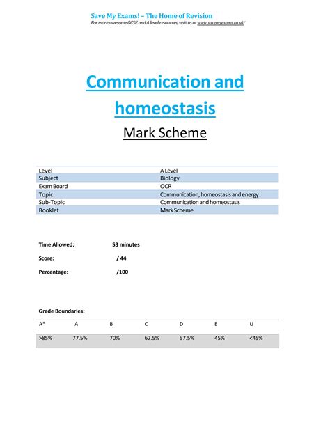 Solution Communication And Homeostasis Ms A Level Ocr Biology Pdf