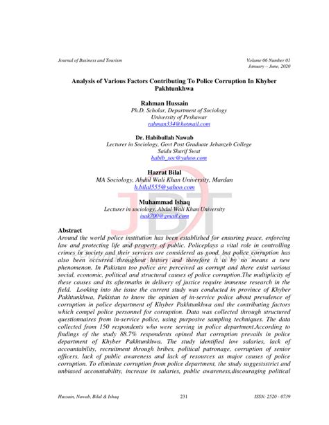 Pdf Analysis Of Various Factors Contributing To Police Corruption In