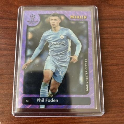 Phil Foden 2021 22 Topps Merlin Chrome UEFA Purple Wave Refractor RC