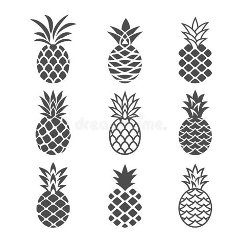 Abstract Pineapple Icons Set In White And Black Color Stock Vector