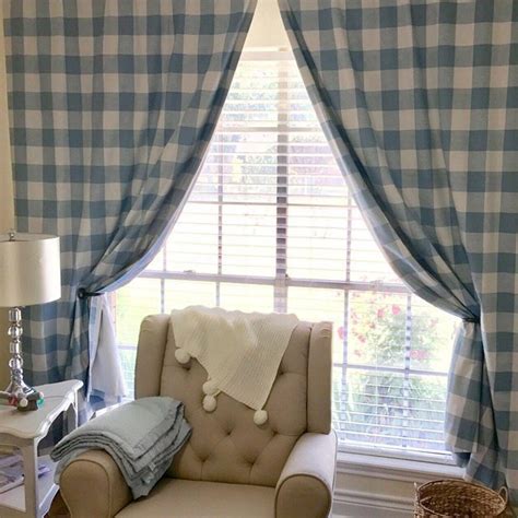 Light Blue Buffalo Check Rod Pocket Curtains Cashmere Blue Etsy