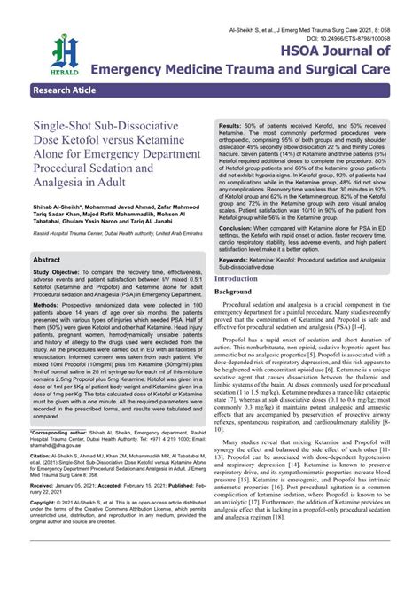 Single Shot Sub Dissociative Dose Ketofol Versus Ketamine Alone For