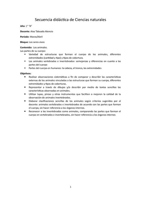 Secuencia didáctica Seres vivos 1 Secuencia didáctica de