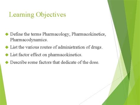 Introduction To Pharmacology Learning Objectives Define The Terms