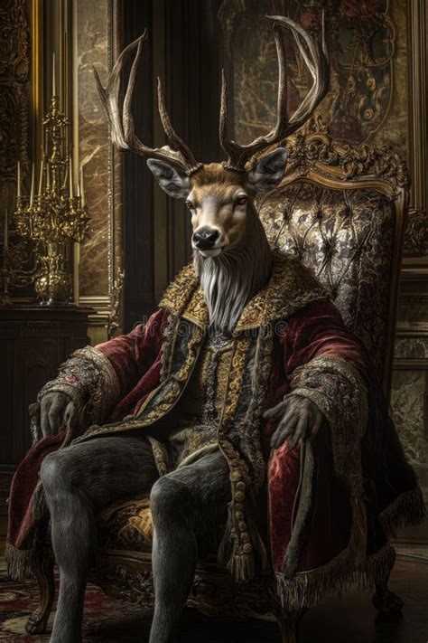 Regal Stag King Sitting On Throne Stock Illustration Illustration Of