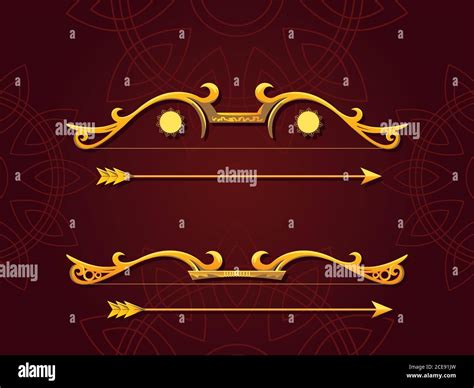 Set Of Golden Bows And Arrows On Brown Background Vector Illustration