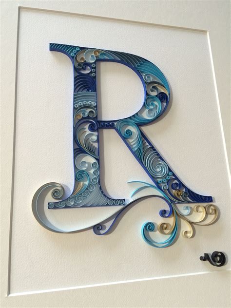 Quilling Monogram R With Swirly Blue Paint