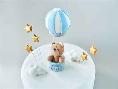 Layered Bear In A Hot Air Balloon Cake Topper 3D Baby Shower Cake Topper 1st Birthday Cake