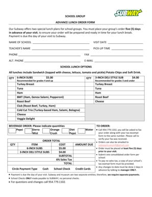 Subway Group Order Form Fill And Sign Printable Template Online