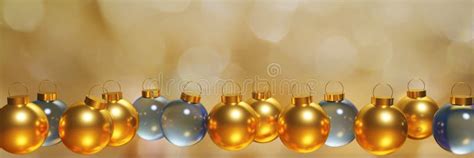3d Render Of Beautiful Metallic Blue And Gold Xmas Baubles On A Golden