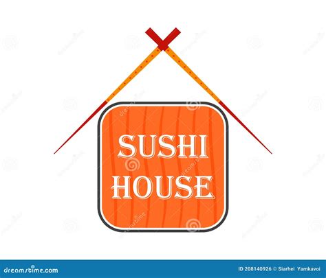 Logo De Sushi House Ilustración Vectorial Con Palillos Y Rollo De