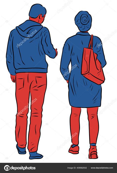 Desenho Vetorial Cidadãos Casal Caminhando Livre Juntos Imagem Vetorial