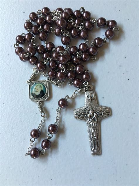 6mm Purple Pearl Bead Rosary With Enamel Padre Piosacred