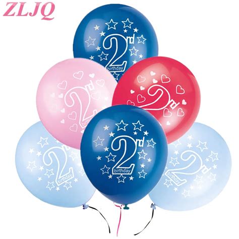 Zljq 10pcs Number 2 Balloon Pink Blue Latex Balloons For 2 Year Old