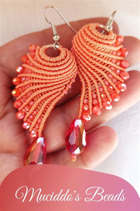 Orecchini macramè arancio corallo a forma di ali gioielli Etsy Italia