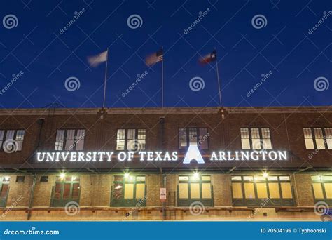 University Of Texas Arlington Building At Night Editorial Stock Image