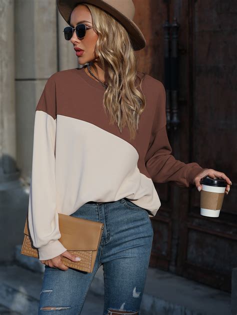 Shein Lune Two Tone Drop Shoulder Sweatshirt Shein Usa