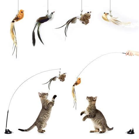 Suction Cup Simulation Bird Interactive Cat Toy Detachable Replacement Feather Bird For Kitten