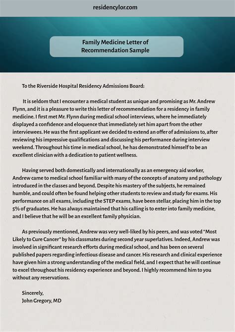 Professional Medical Recommendation Letter For Residency