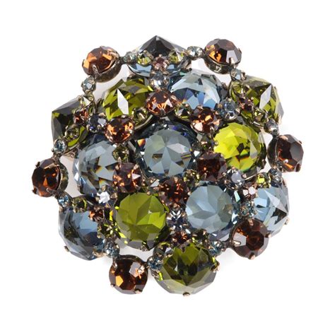 Lot Schreiner Ny Dome Jeweled Brooch With Huge Blue And Green Faceted