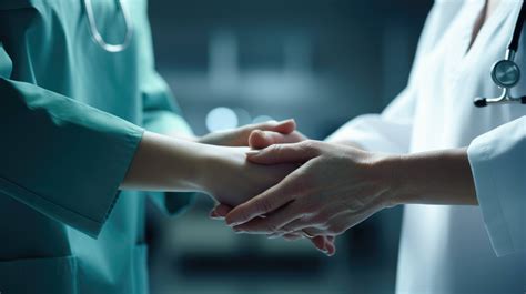 Two Healthcare Professionals Are Holding Hands In A Supportive Gesture