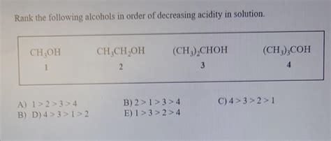 Solved Rank The Following Alcohols In Order Of Decreasing Chegg