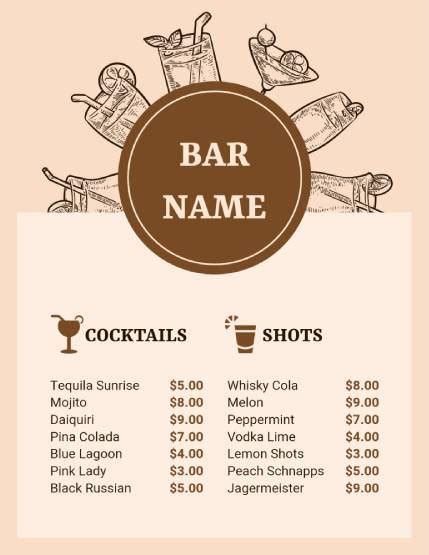 Bar Menu Design Templates Free Editable Downloadable