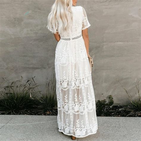 Sehr langes weißes boho Kleid Boho Kleider