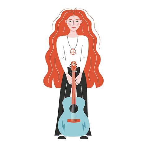 Premium Vector Flat Vector Hippy Boho Girl With Guitar Illustration