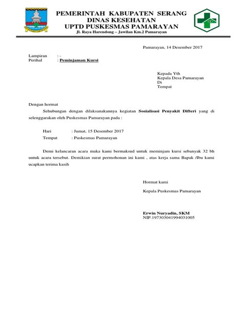 Surat Permohonan Peminjaman Kursi Pdf