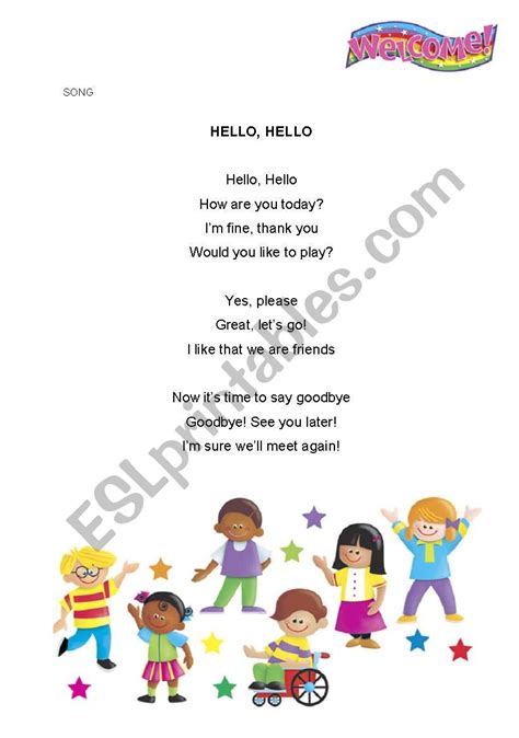 Song Sheet: Hello, Hello - ESL worksheet by sarahabibi