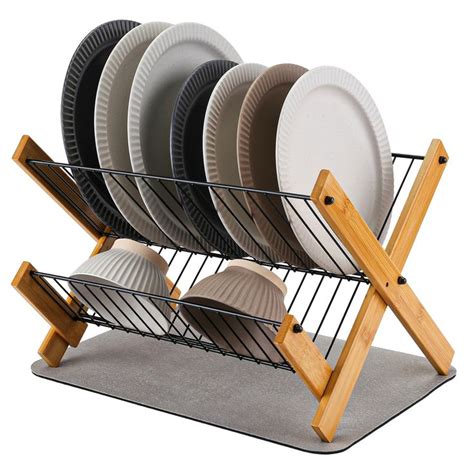 Buvlivu Dish Drying Rack Bamboo Foldable Dish Drying Rack With Dish