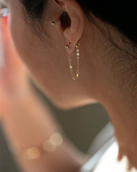 Gold Chain Stud Earrings // Tiny Ball Studs With Chain - Etsy