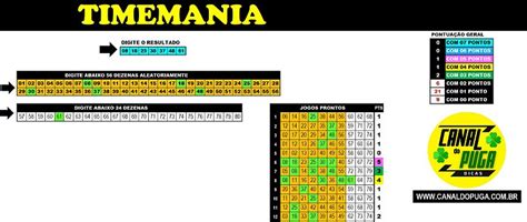 Planilha Timemania Esquema Padrão de 56 Dezenas CANAL DO PUGA