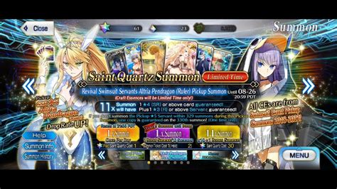 Fgo Na Ruler Artoria Start Dash Summons Youtube