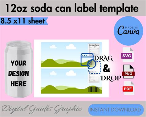 12 Oz Soda Can Label Template Diy Label Template Can Label Template Printable Label Svg