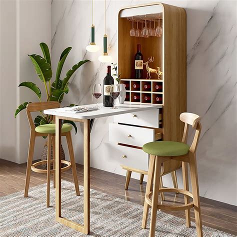 Foldable Bar Cabinet Convertible with Wine Rack & Table & 3 Drawers ...